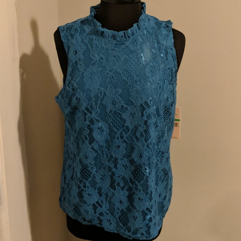 NWT Nanette Lepore Large TealBlue Lace Tank Blouse